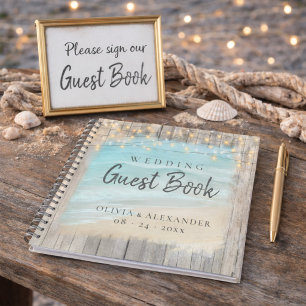 Rustic Beach String Lights Wedding Guest Book