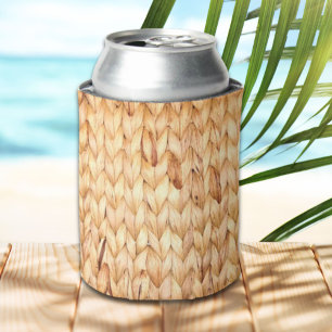 rustic beach tropical island woven wicker can cooler