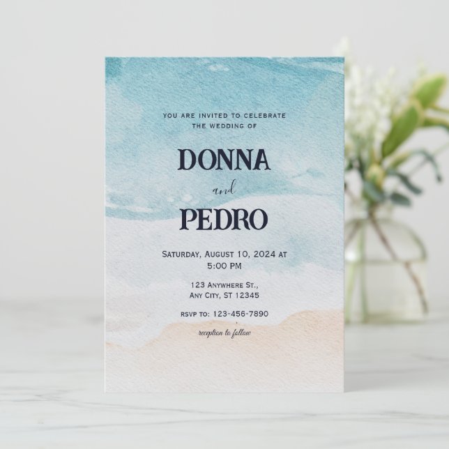 Rustic Beach Watercolor Wedding Invitation (Standing Front)