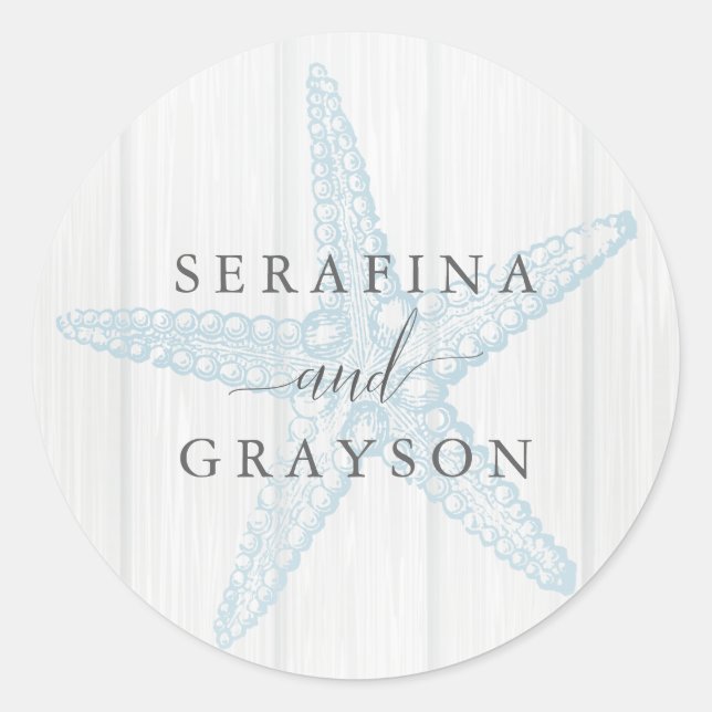 Rustic Beach Wedding Personalised Starfish Classic Round Sticker (Front)