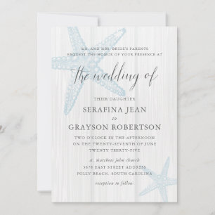 Rustic Beach Wedding Tropical Blue Starfish Invita Invitation
