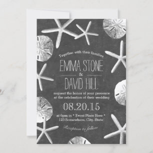 Rustic Beach Wedding Vintage Seashells Chalkboard Invitation