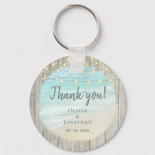Rustic Beach Wood Coastal Wedding Favor Thank You  Key Ring (Front)