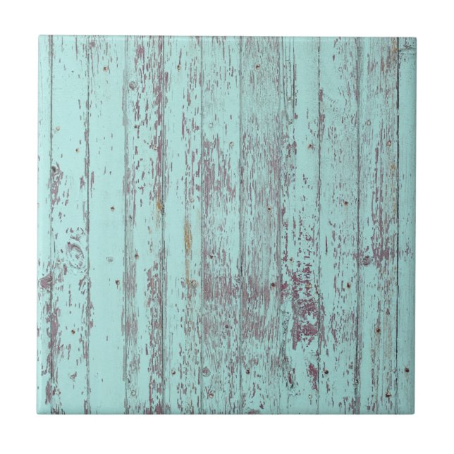 Rustic Beach Wood Distressed Blue Ceramic Tile (Front)