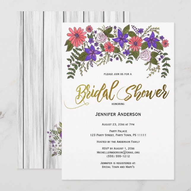 Rustic beach Wood Floral Bridal Shower Invitation (Front/Back)
