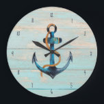 Rustic Beach Wood Nautical Anchor Coastal Large Clock<br><div class="desc">Bring the beach to your home with this rustic wood nautical anchor design wall clock.</div>