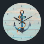 Rustic Beach Wood Nautical Anchor Coastal Large Clock<br><div class="desc">Bring the beach to your home with this rustic wood nautical anchor design wall clock.</div>