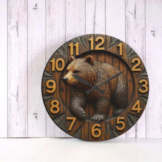 Rustic bear 3D wood sculpture cabin decor wooden Large Clock (Creator Uploaded)