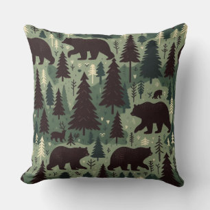 Rustic Bear and Forest Scene Cushion