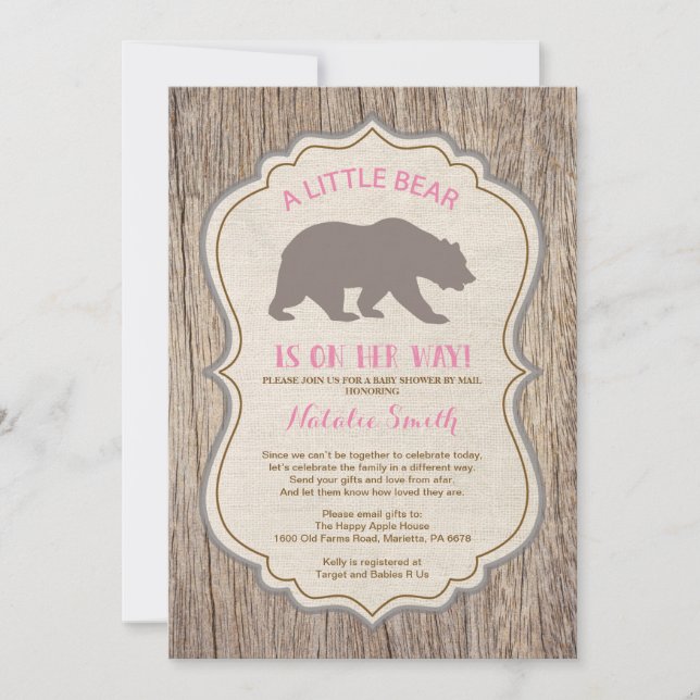 Rustic Bear Baby Shower by Mail Invitation Girl (Front)