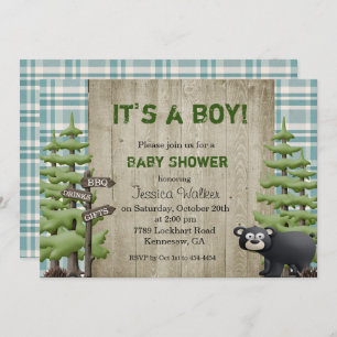Rustic Bear Baby Shower Invitation Boy