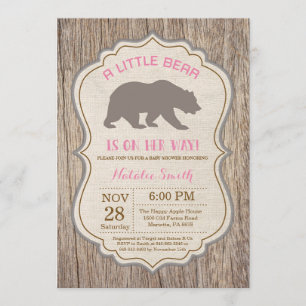 Rustic Bear Baby Shower Invitation Girl