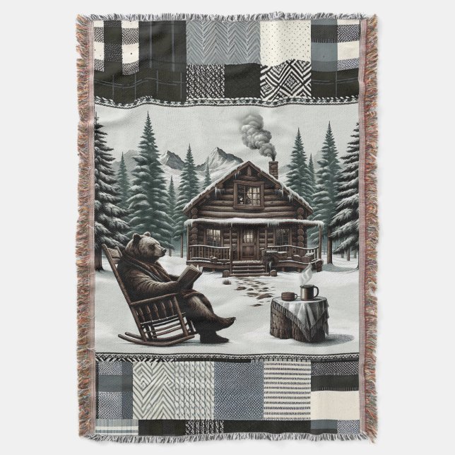 Rustic Bear Blanket | Cosy Cabin Book Lover Throw  (Front Vertical)