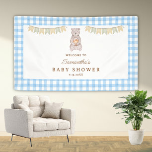 Rustic Bear Blue Watercolor Gingham Baby Shower Banner