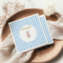 Rustic Bear Blue Watercolor Gingham Baby Shower