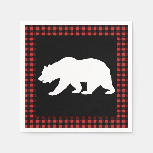 Rustic Bear & Buffalo Check Plaid Napkin (Front)