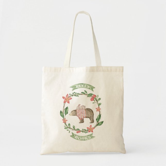 Rustic Bear & Bunny Personalised Library Bag (Front)