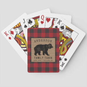 Rustic Bear Family Cabin Red Buffalo Plaid Burlap Playing Cards