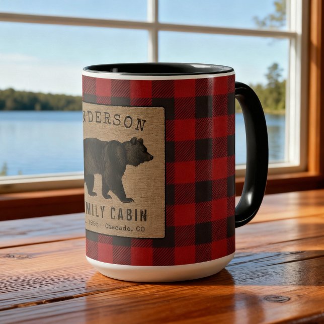 Rustic Bear Family Cabin Red Buffalo Plaid Large Mug (Creator Uploaded)