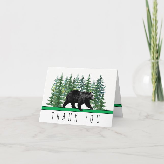 Rustic Bear Fir Tree Thank You Cards (Front)