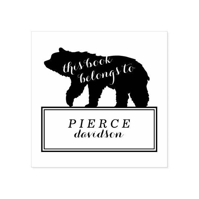 Rustic Bear Kids Monogrammed Bookplate Stamp (Imprint)