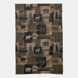 Rustic bear moose tree hand towel