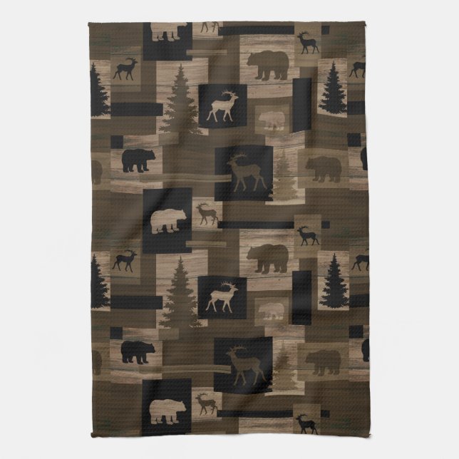 Rustic bear moose tree hand towel (Vertical)