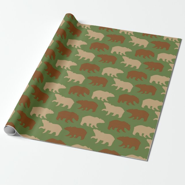 Rustic Bear Pattern Wrapping Paper (Unrolled)