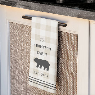 Rustic Bear Personalised Plaid Tea Towel