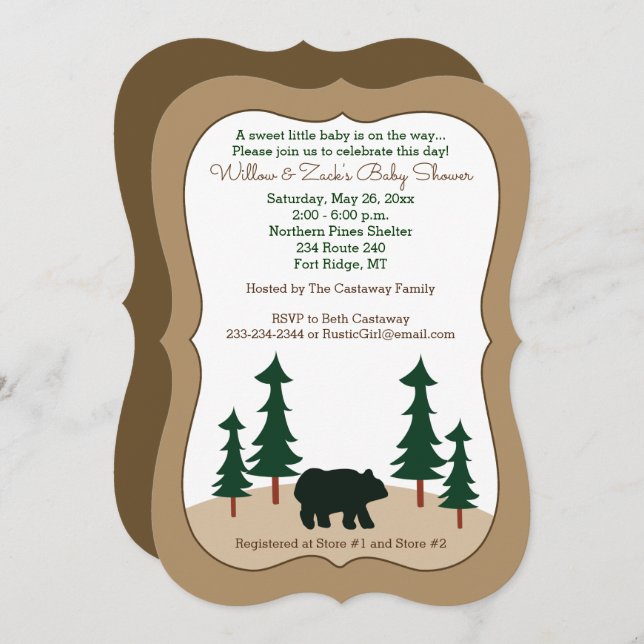 Rustic Bear Pine Tree Die Cut Invitation (Front/Back)