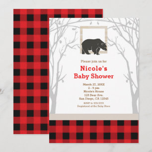 Rustic Bear Plaid Baby Shower Invitations