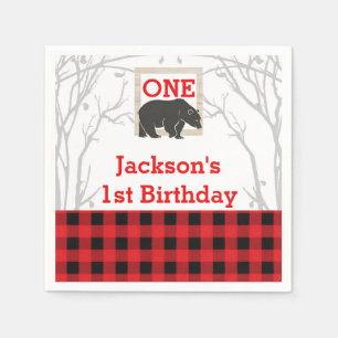 Rustic Bear Plaid Baby Shower Party Wedding Napkin