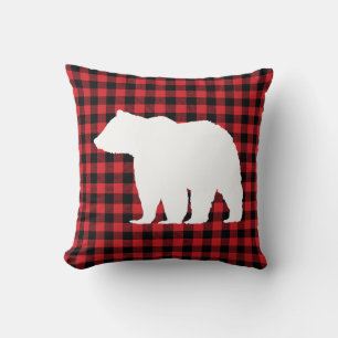 Rustic Bear Plaid Wilderness Cabin Throw Pillow