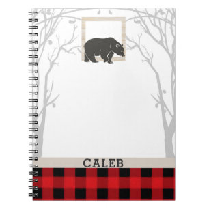 Rustic Bear & Red Chequered Plaid Country Woods Notebook