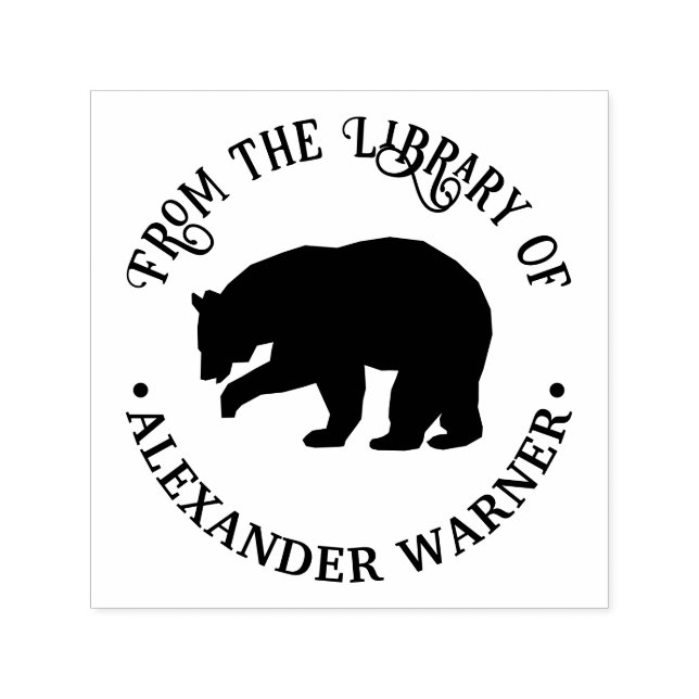 Rustic Bear Silhouette #3 Round Library Book Name Self-inking Stamp (Design)