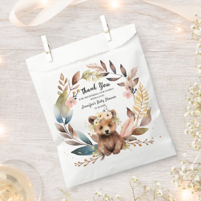 Rustic Bear Theme Gender Neutral Baby Shower Favour Bags (Clipped)