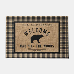 Rustic Bear Welcome Cabin in the Woods Family Name Doormat