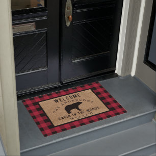Rustic Bear Welcome Cabin in the Woods Family Name Doormat