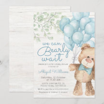 Rustic Bearly Wait Blue Bear Boy Baby Shower