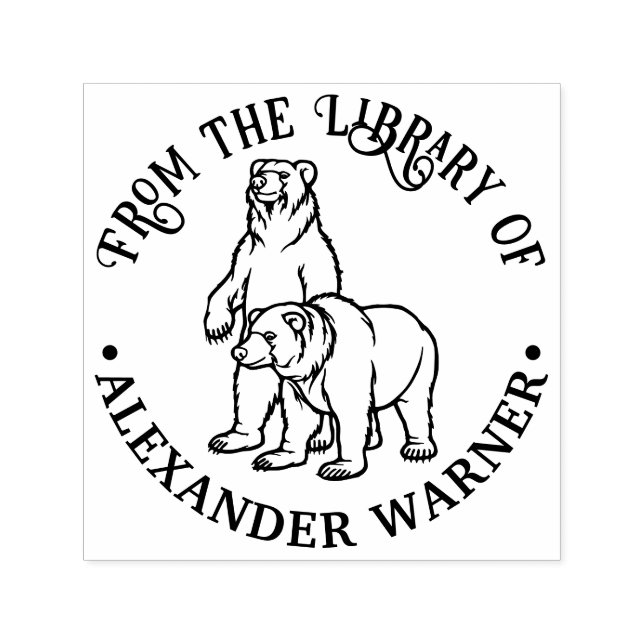 Rustic Bears #7 Round Library Book Name Self-inking Stamp (Design)