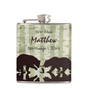 Rustic Bears Woodland Bridal Party Wedding Hip Flask