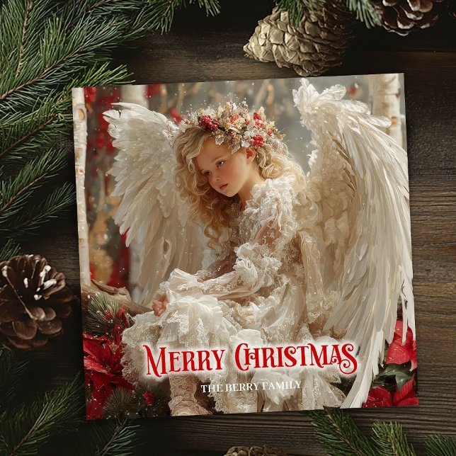 Rustic beautiful angel digital Christmas greeting Holiday Card (Rustic beautiful angel digital Christmas greeting)