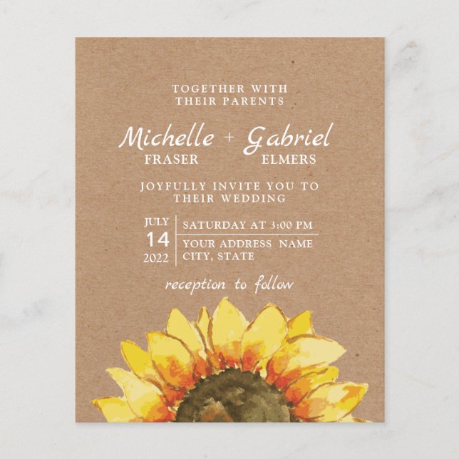Rustic beautiful Sunflower Kraft botanical Wedding Flyer (Front)