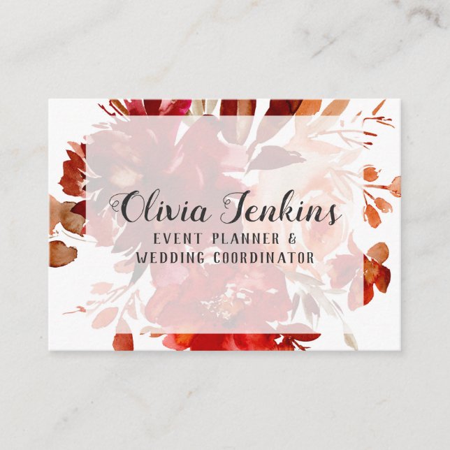 Rustic Beauty Autumn Floral Watercolor Frame Business Card (Front)