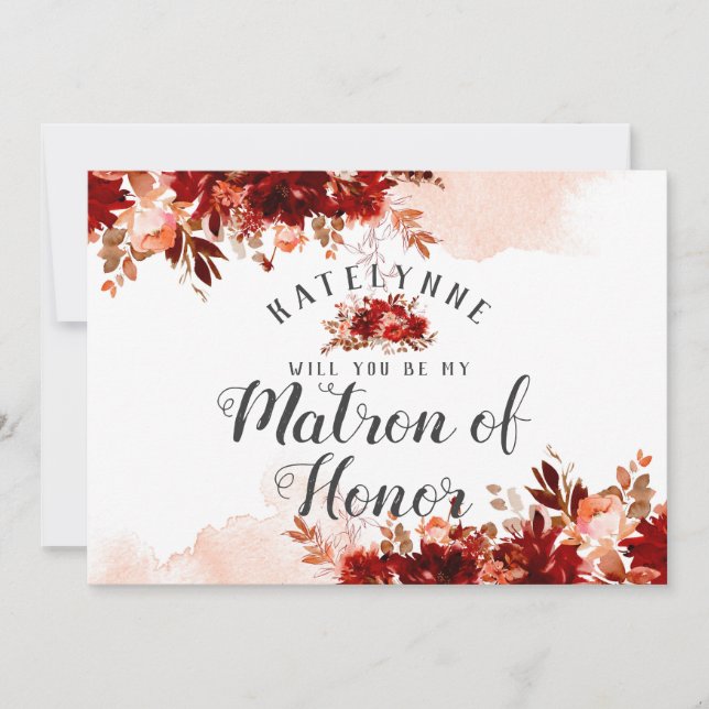 Rustic Beauty Be My Matron of Honour Proposal Card (Front)