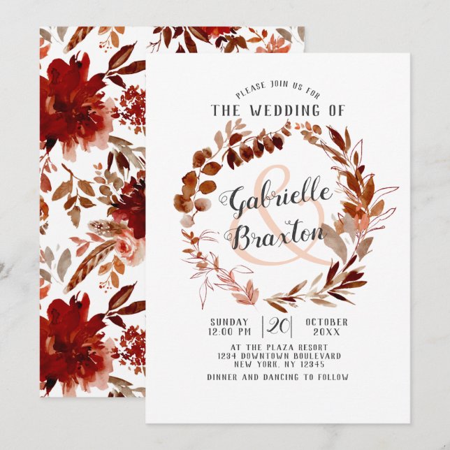 Rustic Beauty Bohemian Leaf Vine Wreath Wedding Invitation (Front/Back)