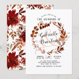 Rustic Beauty Bohemian Leaf Vine Wreath Wedding Invitation