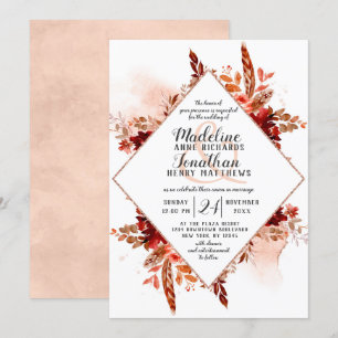 Rustic Beauty Boho Floral Diamond Frame Wedding Invitation