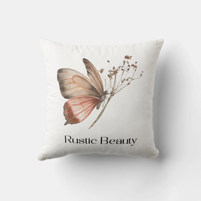 Rustic Beauty Butterfly Throw Pillow | Minimalist  (Back)