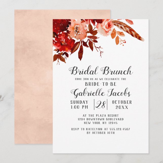Rustic Beauty Floral Boho Chic Bridal Brunch Invitation (Front/Back)